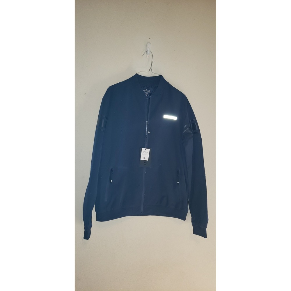 RawGear Mens Navy Blue Reflective Logo Full Zip Bomber Jacket Small NWT
